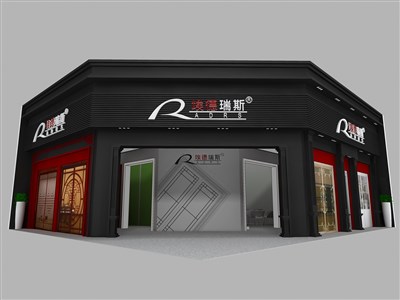 120平米展臺設(shè)計(jì)制作：一面開口/現(xiàn)代/木質(zhì)結(jié)構(gòu)/黑色，為建材展展商而作（免費(fèi)使用）