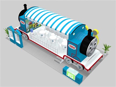 72平米展臺(tái)設(shè)計(jì)制作：四面開口/卡通/木質(zhì)結(jié)構(gòu)/藍(lán)色，為玩具展展商而作（免費(fèi)使用）