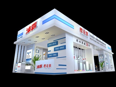 90平米展臺(tái)設(shè)計(jì)制作：四面開(kāi)口/現(xiàn)代/木質(zhì)結(jié)構(gòu)/白色，為美博會(huì)展商而作（免費(fèi)使用）