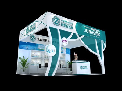 28.2平米展臺設(shè)計(jì)制作：三面開口/現(xiàn)代/木質(zhì)結(jié)構(gòu)/綠色，為食品展展商而作（免費(fèi)使用）