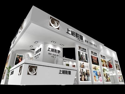 60平米展臺設計制作：三面開口/現(xiàn)代/木質結構/白色，為美博會展商而作（免費使用）