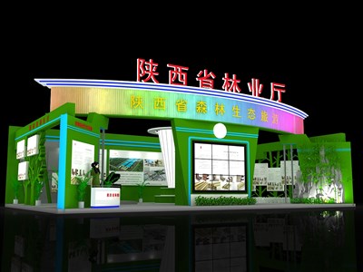 135平米展臺設(shè)計制作：一面開口/現(xiàn)代/木質(zhì)結(jié)構(gòu)/綠色，為農(nóng)交會展商而作（免費使用）