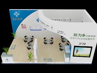 66平米展臺設(shè)計制作：二面開口/現(xiàn)代/木質(zhì)結(jié)構(gòu)/白色，為食品展展商而作（免費使用）