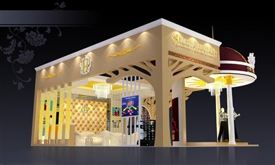 54平米展臺(tái)設(shè)計(jì)制作：三面開口/現(xiàn)代/木質(zhì)結(jié)構(gòu)/彩色，為美博會(huì)展商而作（免費(fèi)使用）