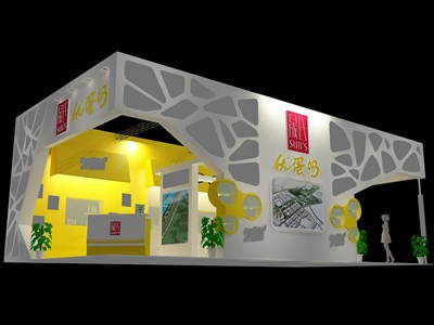 104.4平米展臺(tái)設(shè)計(jì)制作：三面開口/現(xiàn)代/型材結(jié)構(gòu)/白色，為食品展展商而作（免費(fèi)使用）