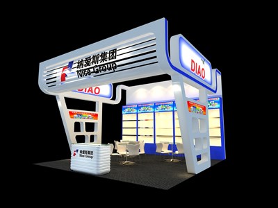 36平米展臺設(shè)計制作：三面開口/現(xiàn)代/木質(zhì)結(jié)構(gòu)/彩色，為日用品展展商而作（免費使用）