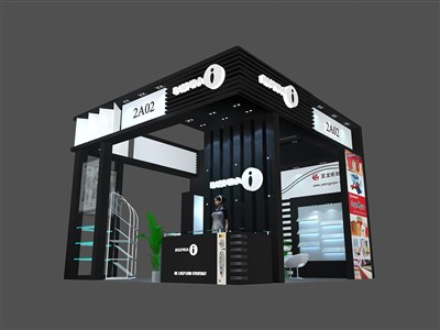 36平米展臺(tái)設(shè)計(jì)制作：三面開(kāi)口/現(xiàn)代/木質(zhì)結(jié)構(gòu)/黑色，為日用品展展商而作（免費(fèi)使用）