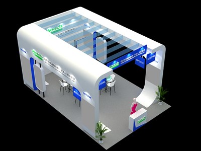 54平米展臺設(shè)計(jì)制作：三面開口/現(xiàn)代/木質(zhì)結(jié)構(gòu)/白色，為汽配展展商而作（免費(fèi)使用）