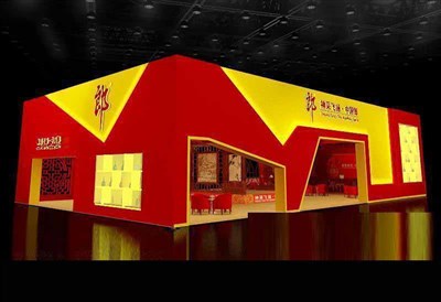 360平米展臺設(shè)計制作：四面開口/中式/木質(zhì)結(jié)構(gòu)/紅色，為糖酒展展商而作（免費使用）