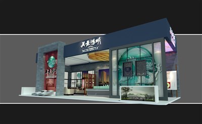 52平米展臺(tái)設(shè)計(jì)制作：三面開口/前衛(wèi)/木質(zhì)結(jié)構(gòu)/彩色，為房產(chǎn)展展商而作（免費(fèi)使用）