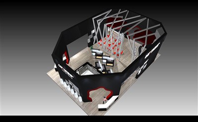 150平米展臺(tái)設(shè)計(jì)制作：四面開(kāi)口/前衛(wèi)/木質(zhì)結(jié)構(gòu)/黑色，為建材展展商而作（免費(fèi)使用）