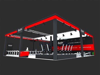 240平米展臺設(shè)計制作：三面開口/現(xiàn)代/桁架結(jié)構(gòu)/紅色，為電子展展商而作（免費使用）