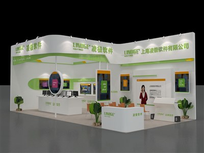 72平米展臺設(shè)計制作：二面開口/前衛(wèi)/木質(zhì)結(jié)構(gòu)/藍(lán)色，為電子展展商而作（免費使用）