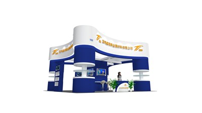 36平米展臺設(shè)計制作：三面開口/現(xiàn)代/木質(zhì)結(jié)構(gòu)/藍(lán)色，為能源展展商而作（免費使用）